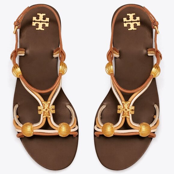 Tory Burch $328 NIB CAPRI MULTI STRAP SANDAL MOCHA / TOASTED BARK / GOLD Brown - Picture 1 of 12